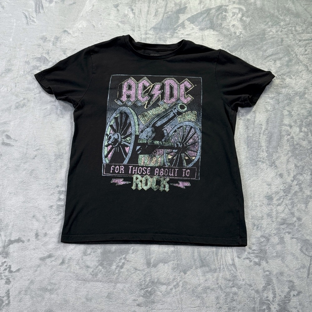 AC/DC For Those About To Rock 1981 Graphic T-Shirt Black Pastel Cannon Size M